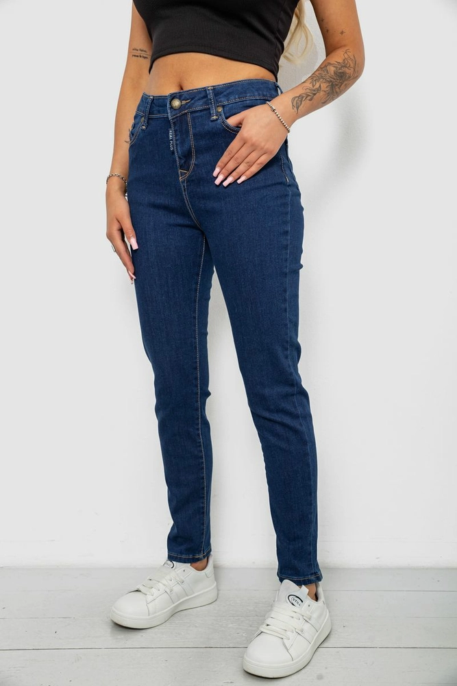 Купити Джинси жіночі однотонні Skinny, колір синій, 244R9001 - Фото №3