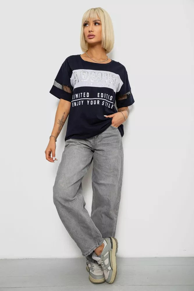 Купить Футболка женская с принтом, цвет синий, 244R2153-5 - Фото №2