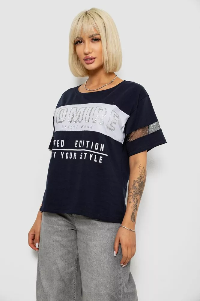 Купить Футболка женская с принтом, цвет синий, 244R2153-5 - Фото №3