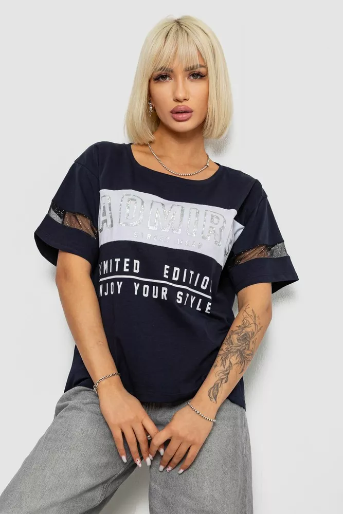 Купить Футболка женская с принтом, цвет синий, 244R2153-5 - Фото №1