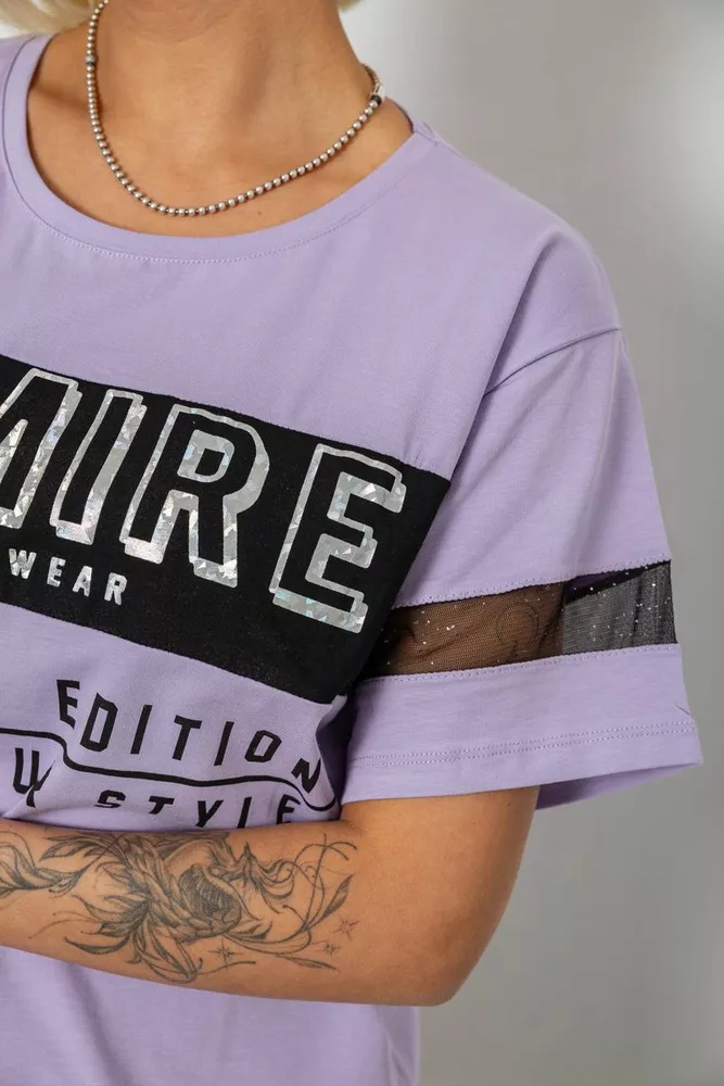 Купить Футболка женская с принтом, цвет сиреневый, 244R2153-5 - Фото №5