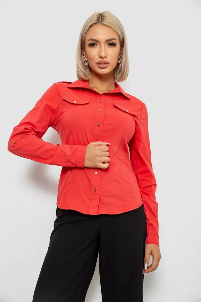 Купить Рубашка женская однотонная  -уценка, цвет коралловый, 230R211-U-32 - Фото №1