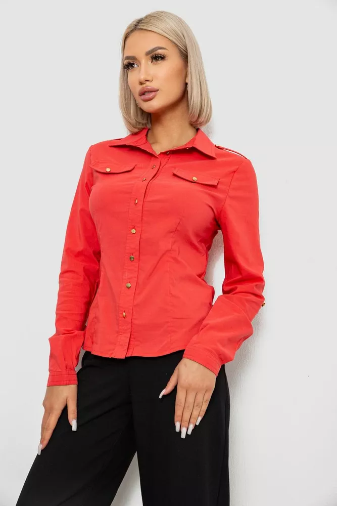 Купити Сорочка жіноча однотонна  -уцінка, колір кораловий, 230R211-U-33 - Фото №3