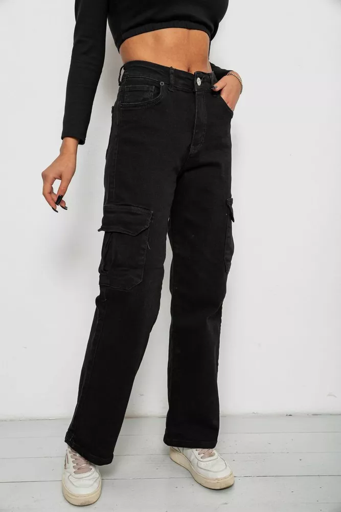 Купити Джинси жіночі однотонні Kargo, колір чорний, 244R00946 оптом - Фото №3