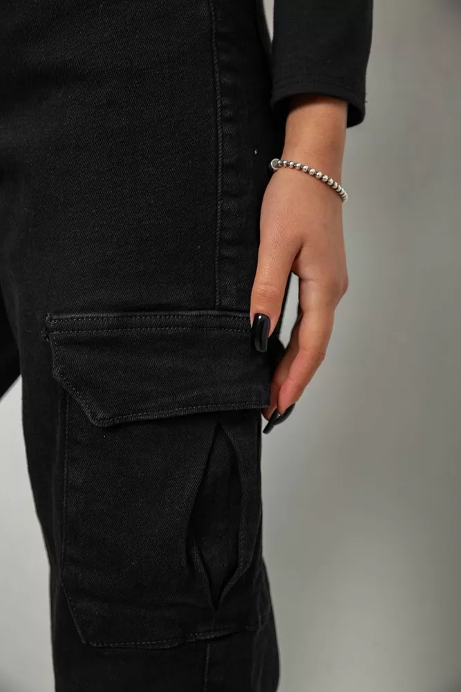 Купити Джинси жіночі однотонні Kargo, колір чорний, 244R00946 оптом - Фото №5