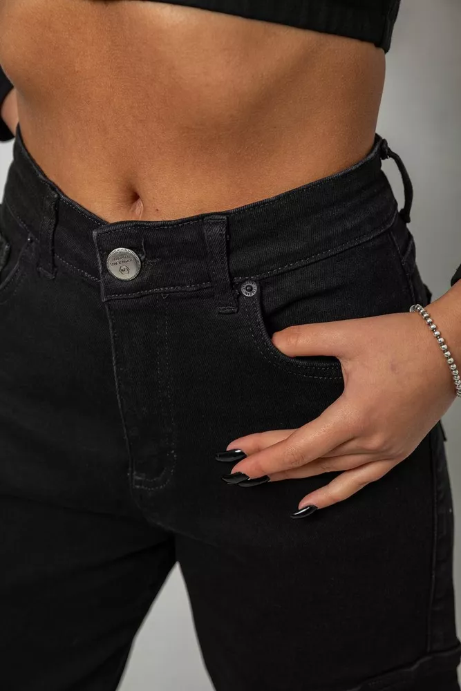 Купити Джинси жіночі однотонні Kargo, колір чорний, 244R00946 оптом - Фото №6