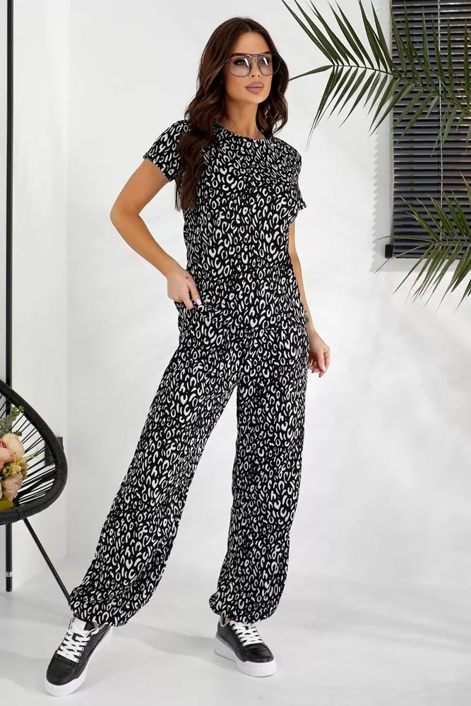 Купить Костюм женский повседневный с принтом, цвет черный, 257R815-2 - Фото №2