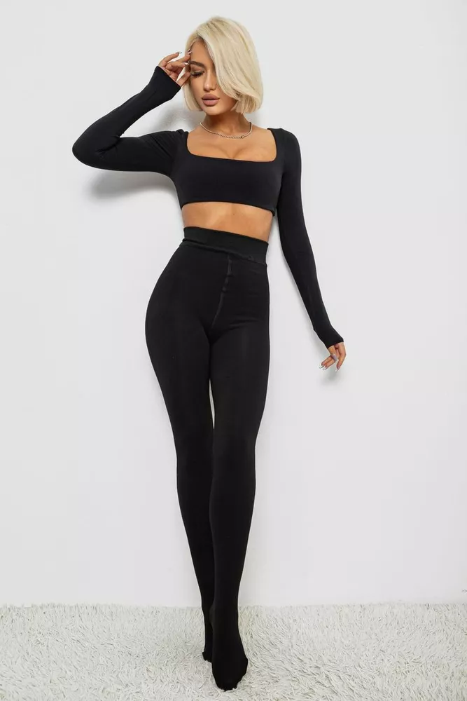 Купить Колготы женские утепленные на меху, цвет черный, 139RF811 - Фото №2