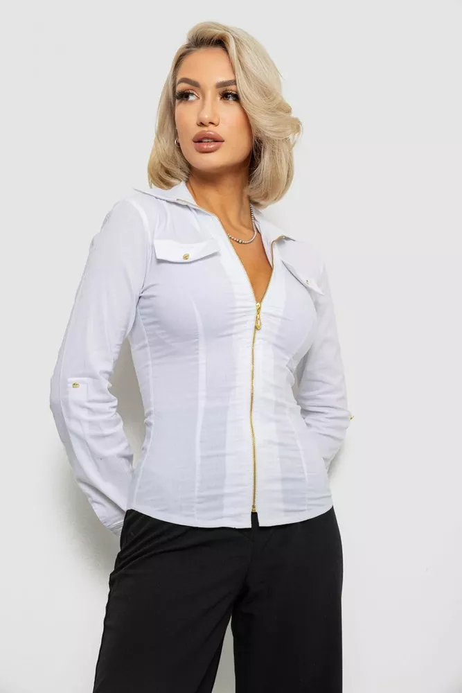 Купити Сорочка жіноча однотонна  -уцінка, колір білий, 230R303-U-100 - Фото №3