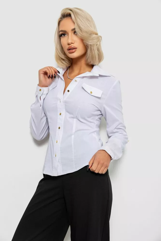 Купить Рубашка женская однотонная  -уценка, цвет белый, 230R211-U-34 - Фото №3