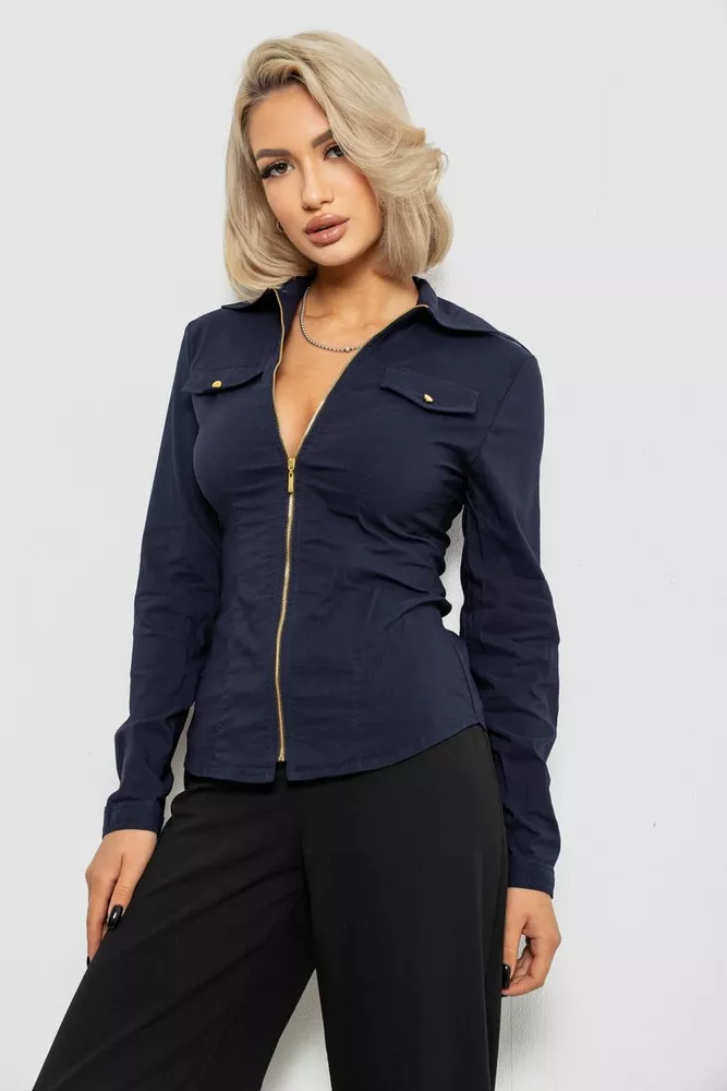 Купити Сорочка жіноча однотонна  -уцінка, колір синій, 230R303-U-104 оптом - Фото №3