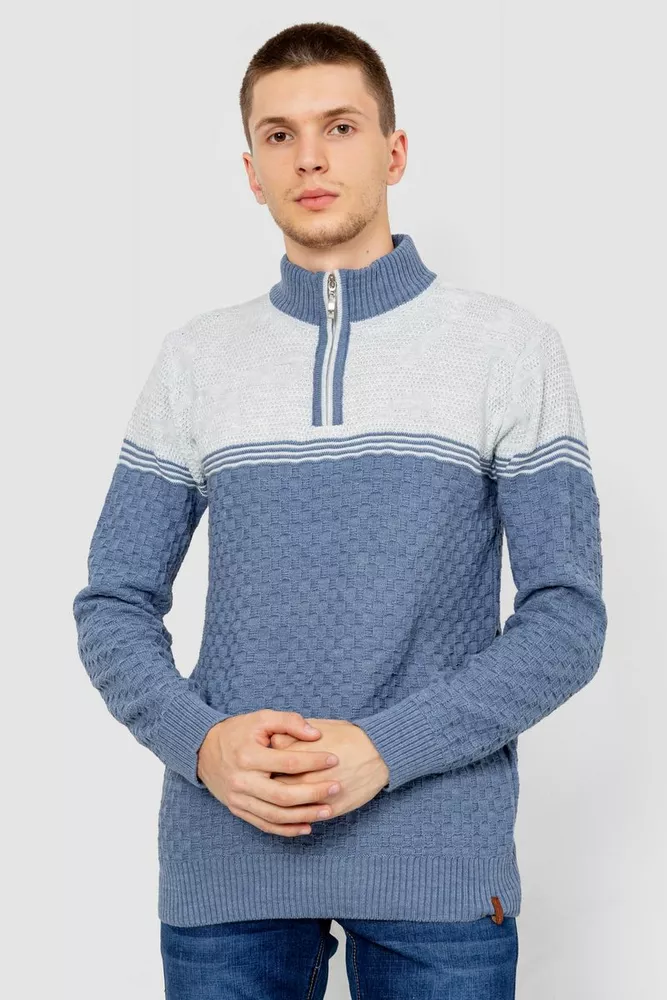 Купити Светр чоловічий з коміром стійкою, колір джинс, 247R1921 - Фото №1