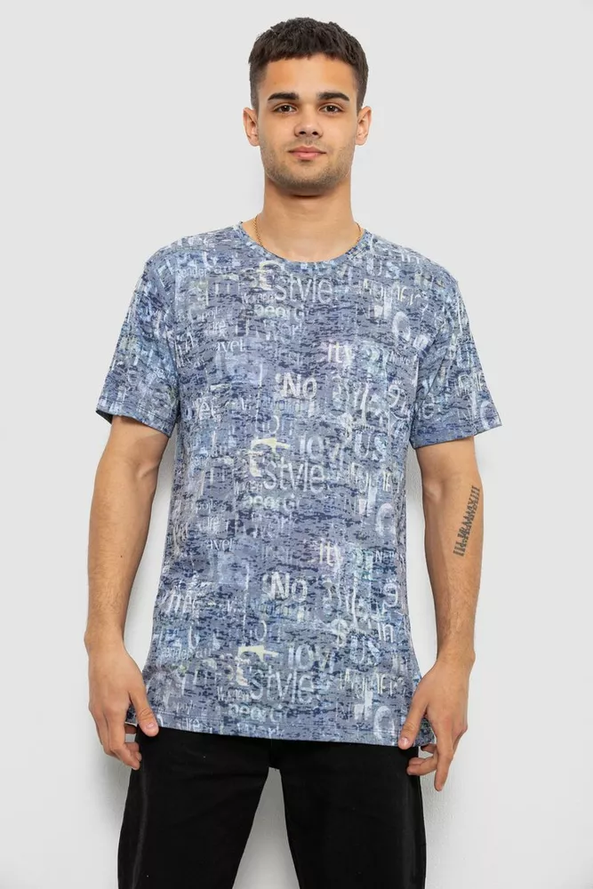 Купити Футболка чоловіча з принтом 244R5559, колір Джинс - Фото №1