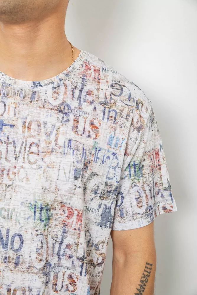 Купить Футболка мужская с принтом 244R5559, цвет Молочный - Фото №5