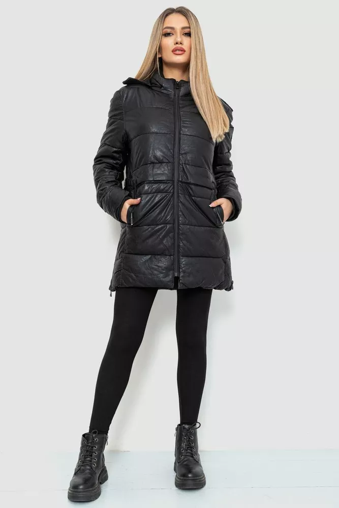 Купити Куртка женская экокожа, колір чорний, 244R1797 оптом - Фото №2