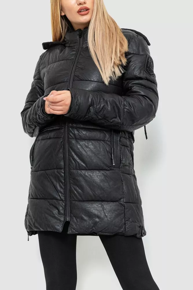 Купити Куртка женская экокожа, колір чорний, 244R1797 оптом - Фото №3