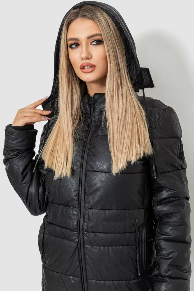 Купити Куртка женская экокожа, колір чорний, 244R1797 оптом - Фото №5
