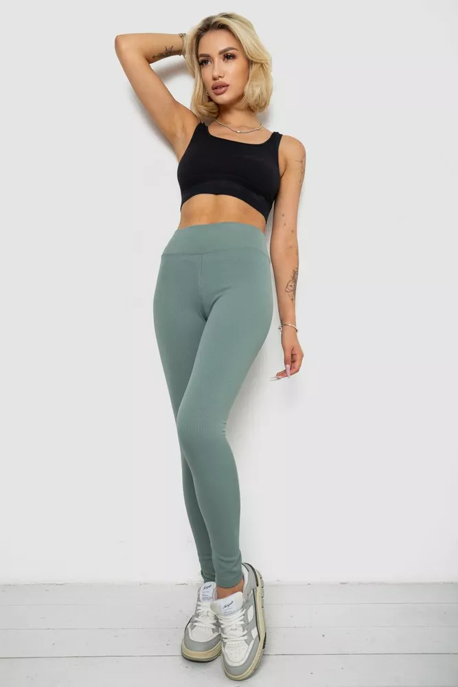 Купить Лосины однотонные в рубчик утепленные на флисе  -уценка, цвет оливковый, 238R605-U-22 - Фото №2