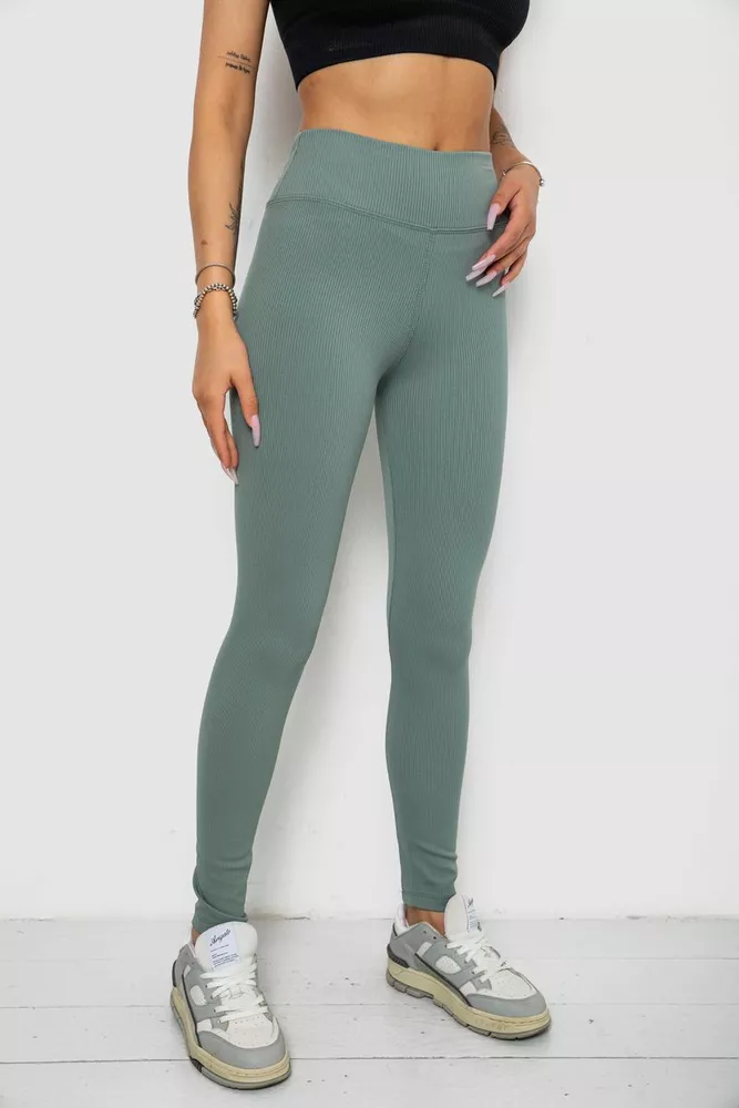 Купить Лосины однотонные в рубчик утепленные на флисе  -уценка, цвет оливковый, 238R605-U-22 - Фото №3