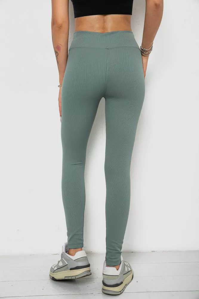 Купить Лосины однотонные в рубчик утепленные на флисе  -уценка, цвет оливковый, 238R605-U-22 - Фото №4