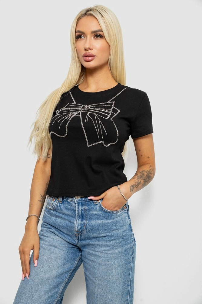 Купити Футболка жіноча з принтом, колір чорний, 221R155 - Фото №3