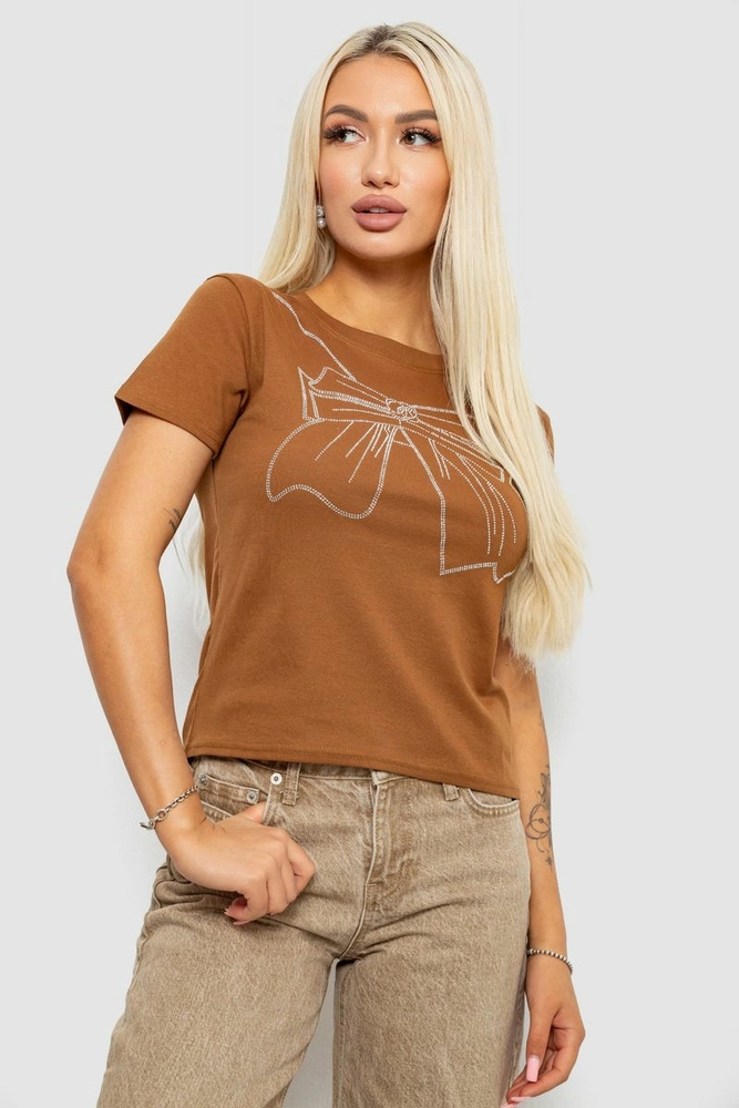 Купити Футболка жіноча з принтом, колір коричневий, 221R155 - Фото №1