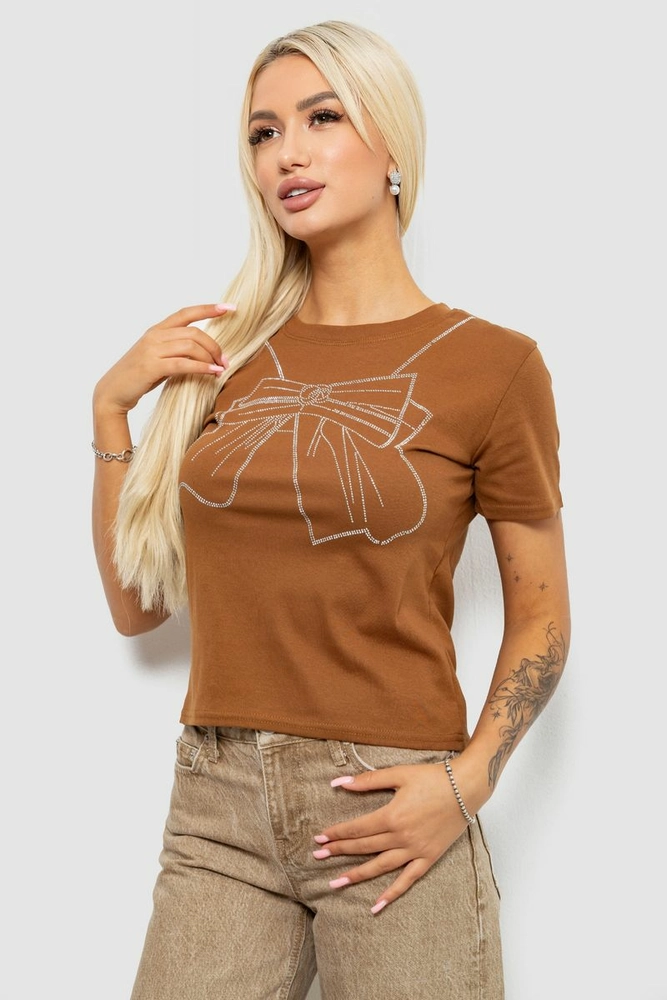 Купити Футболка жіноча з принтом, колір коричневий, 221R155 - Фото №3