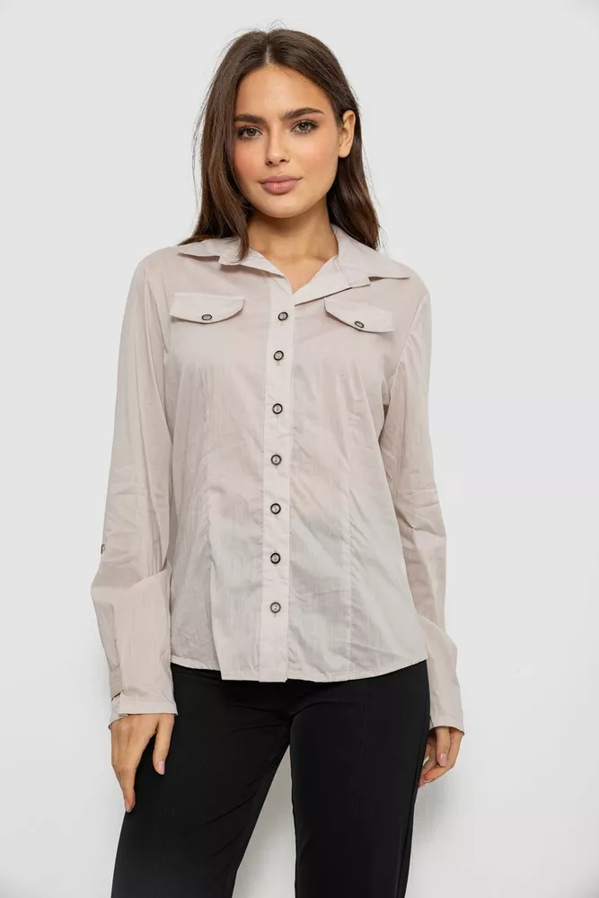 Купити Сорочка жіноча однотонна, колір світло-бежевий, 230R068-8 - Фото №1