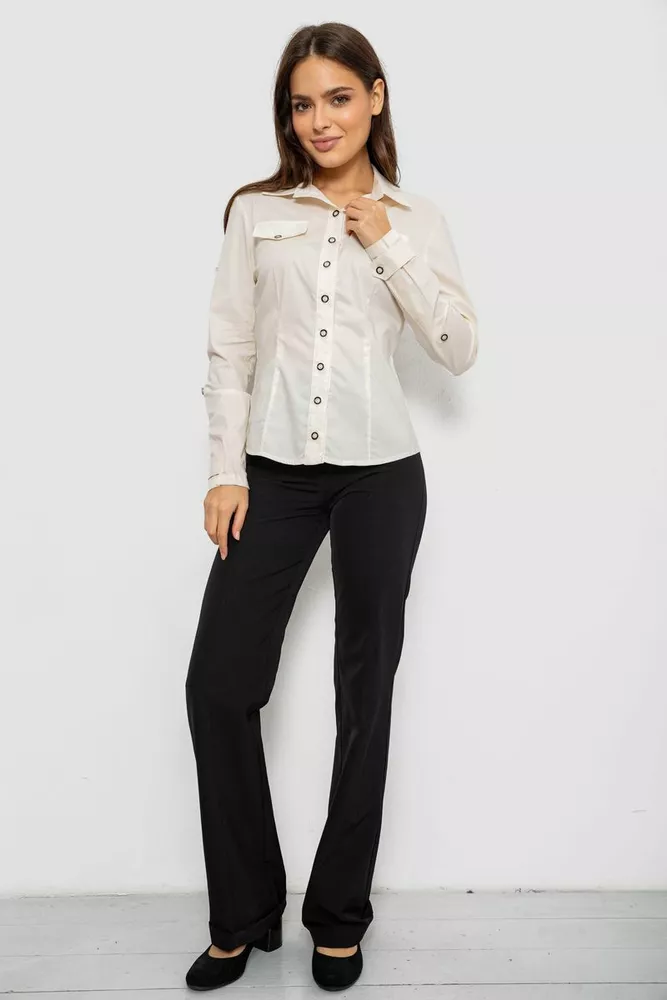 Купить Рубашка женская однотонная, цвет кремовый, 230R068-8 - Фото №2