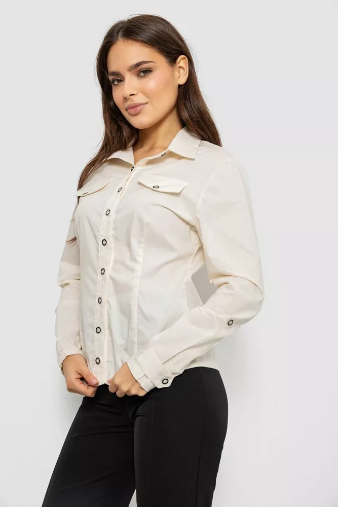 Купить Рубашка женская однотонная, цвет кремовый, 230R068-8 - Фото №3