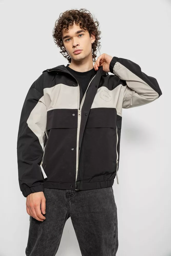 Купить Ветровка мужская с принтом, цвет черный, 214R603-1 - Фото №1