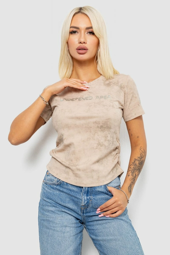 Купить Футболка женская с принтом, цвет светло-бежевый, 221R3309 - Фото №1