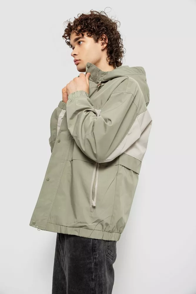 Купить Ветровка мужская с принтом, цвет оливковый, 214R603-1 - Фото №4