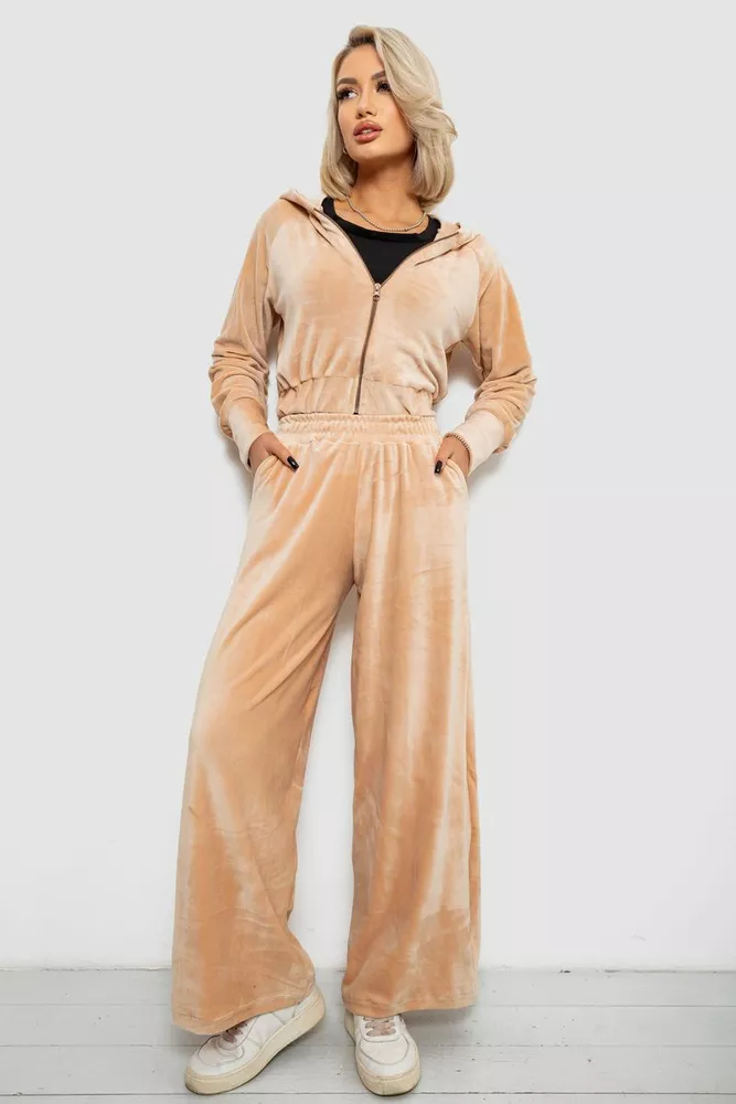 Купить Спортивный костюм женский велюровый  -уценка, цвет бежевый, 257R4125-U-1 - Фото №3