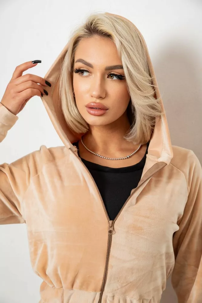 Купить Спортивный костюм женский велюровый  -уценка, цвет бежевый, 257R4125-U-1 - Фото №5