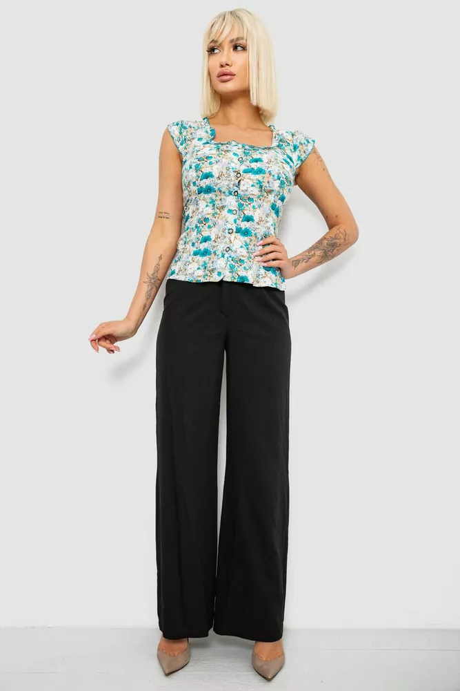 Купити Блуза з квітковим принтом  -уцінка, колір бірюзовий, 230R262-U - Фото №2