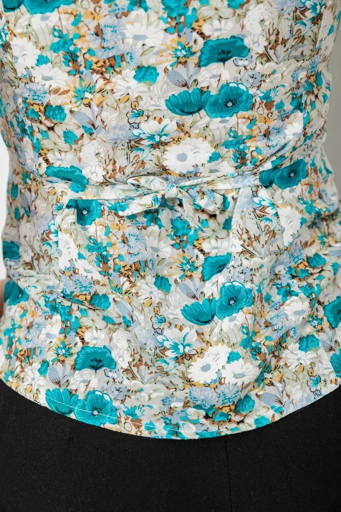 Купити Блуза з квітковим принтом  -уцінка, колір бірюзовий, 230R262-U - Фото №5