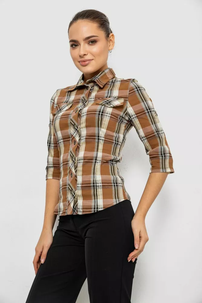 Купить Рубашка женская  230R063-25, цвет Коричневый - Фото №3