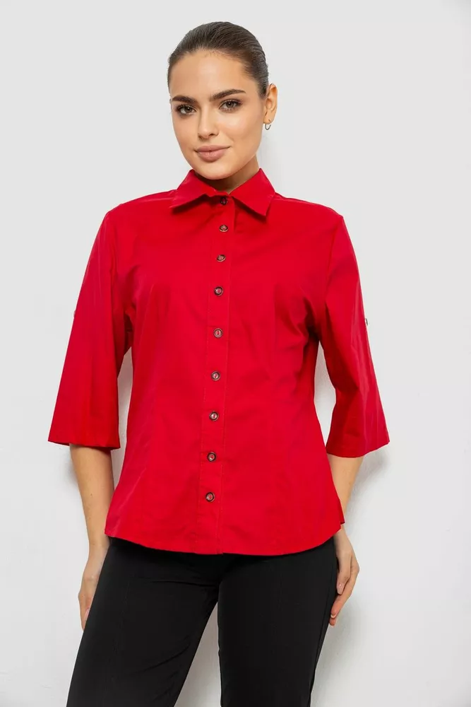 Купить Рубашка женская однотонная, цвет красный, 230R068-4 - Фото №1
