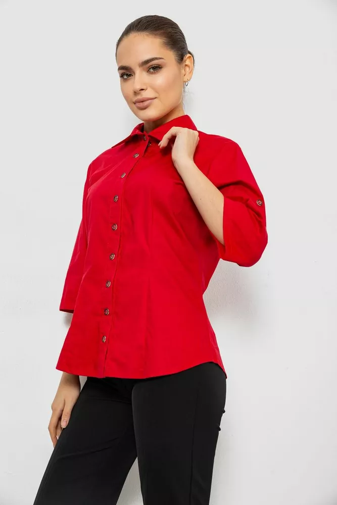 Купить Рубашка женская однотонная, цвет красный, 230R068-4 - Фото №3