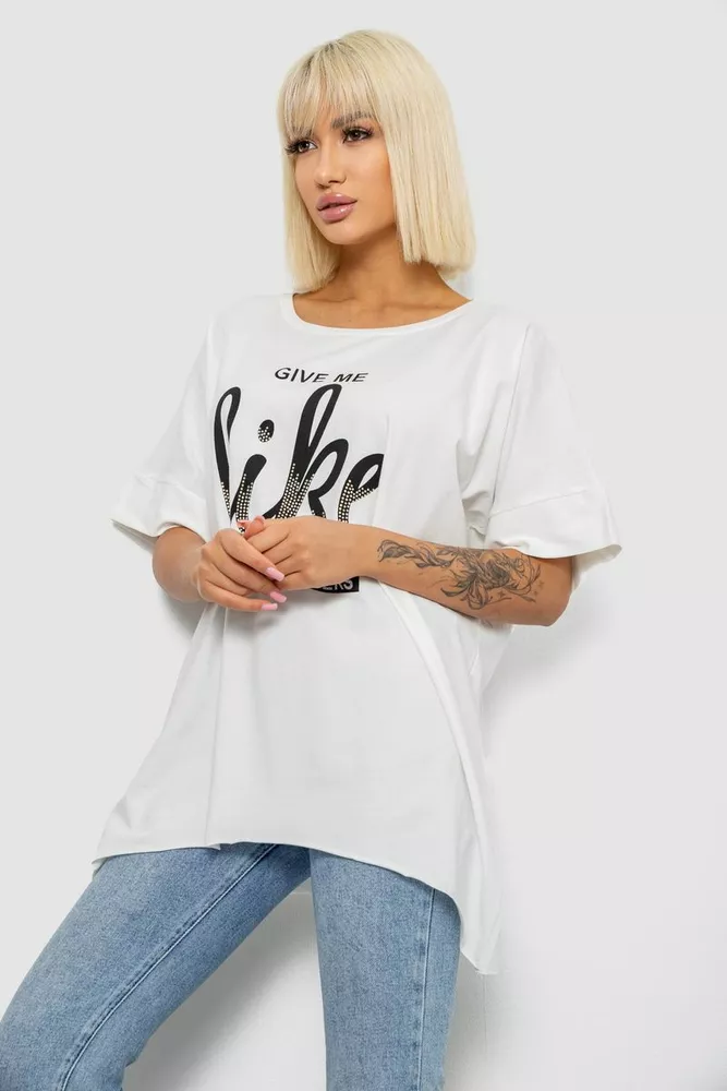 Купити Футболка жіноча з принтом  -уцінка, колір молочний, 244R4023-U - Фото №3