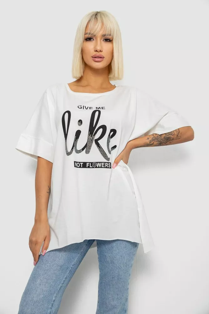 Купити Футболка жіноча з принтом  -уцінка, колір молочний, 244R4023-U - Фото №1