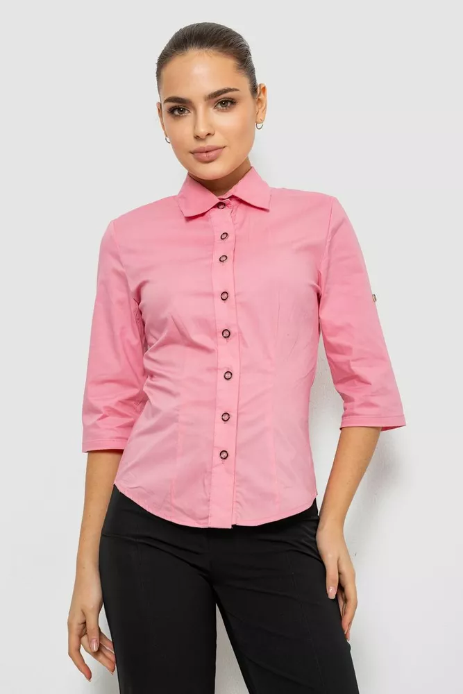 Купить Рубашка женская однотонная, цвет розовый, 230R068-4 - Фото №1
