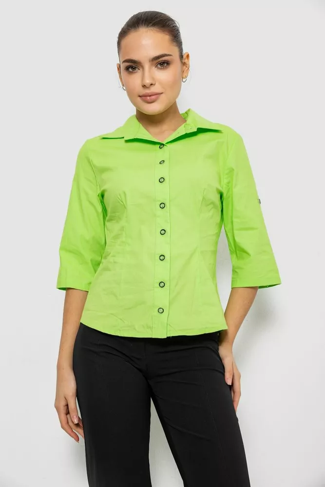 Купить Рубашка женская однотонная, цвет салатовый, 230R068-4 - Фото №1
