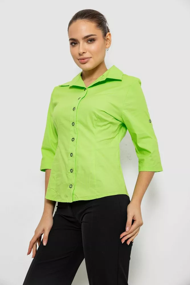 Купить Рубашка женская однотонная, цвет салатовый, 230R068-4 - Фото №3