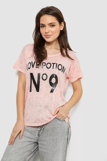 Футболка жіноча з принтом, колір персиковий, 244R2073-1