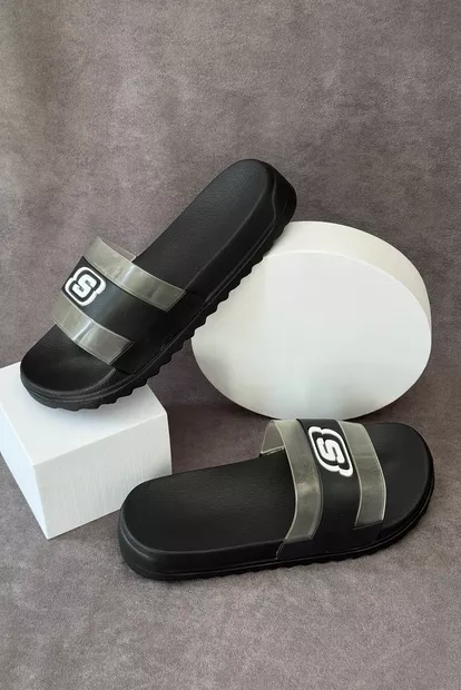 Шлепанцы женские с аппликацией, цвет черный, 243R5030-2