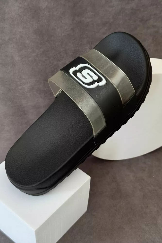 Купить Шлепанцы женские с аппликацией, цвет черный, 243R5030-2 - Фото №2