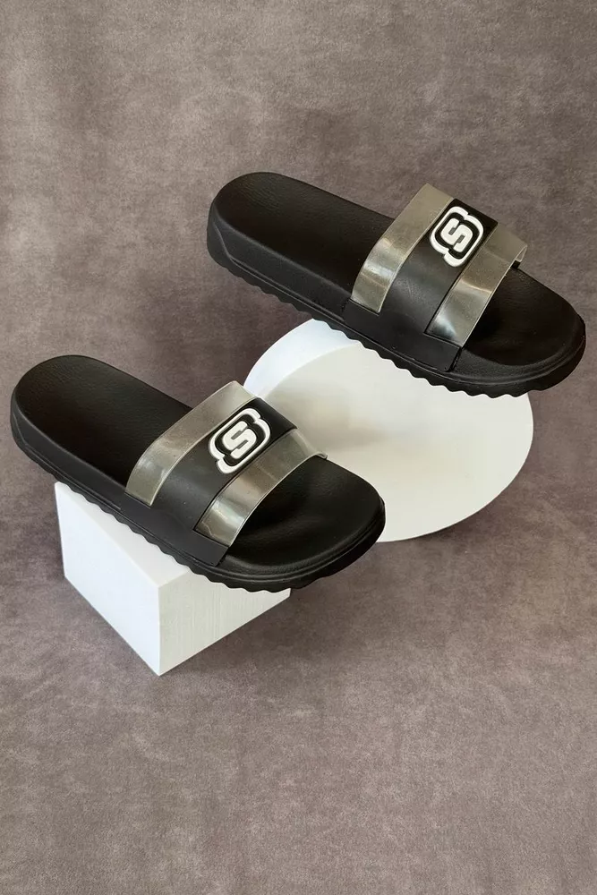 Купить Шлепанцы женские с аппликацией, цвет черный, 243R5030-2 - Фото №3