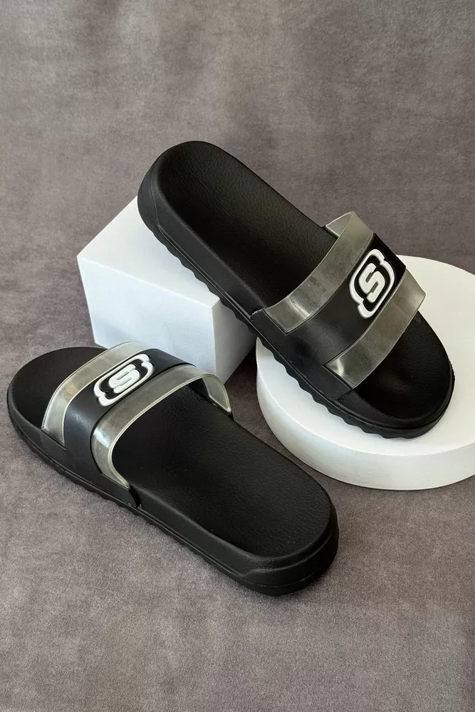 Купить Шлепанцы женские с аппликацией, цвет черный, 243R5030-2 - Фото №5